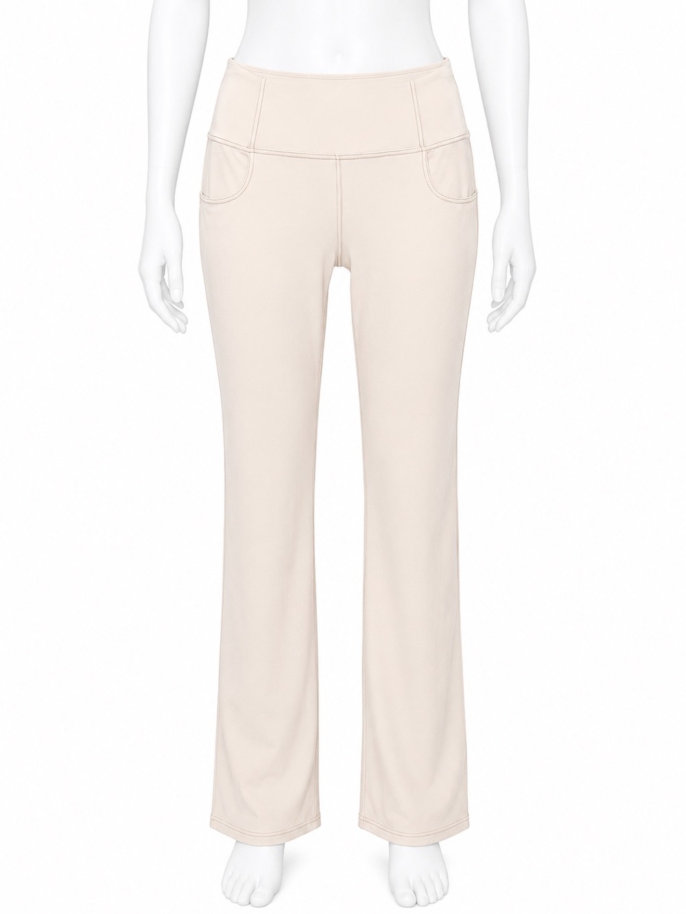 G4Free High Waisted Yoga Dress Pants Beige Bootcut Jean-Style Large 31